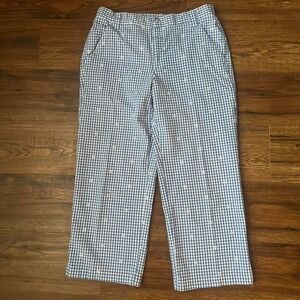 Vintage Blue White Gingham Womens Capri‎ Pants Floral Embroidery Cottagecore Y2K